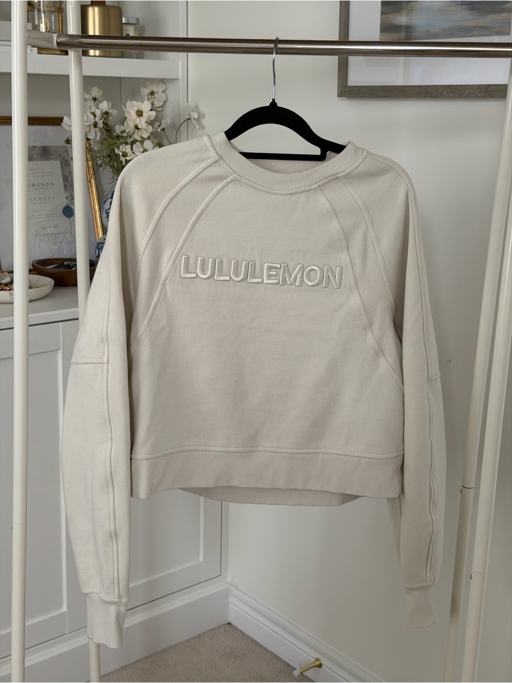 lululemon athletica Cream Embroidered Logo Crew Sweatshirt